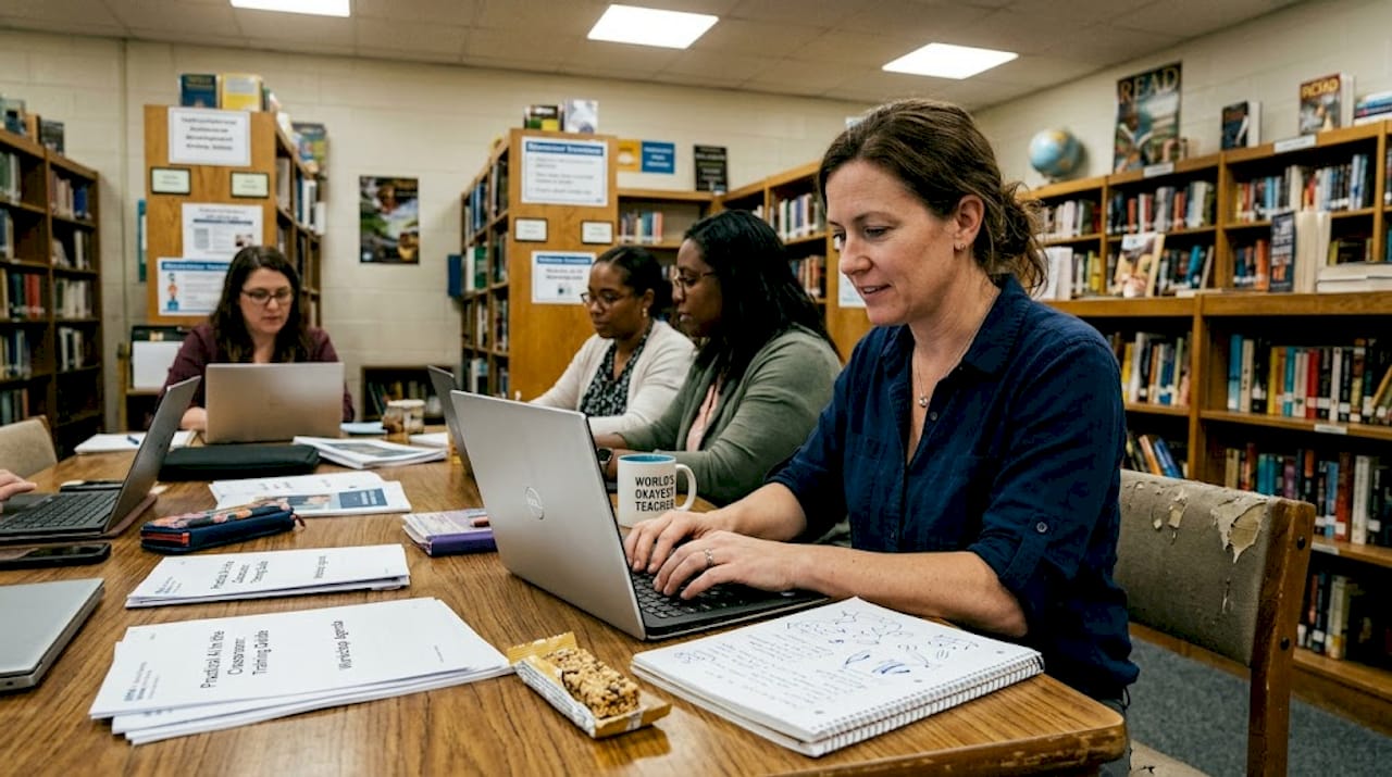 Teacher participates in school AI workshop