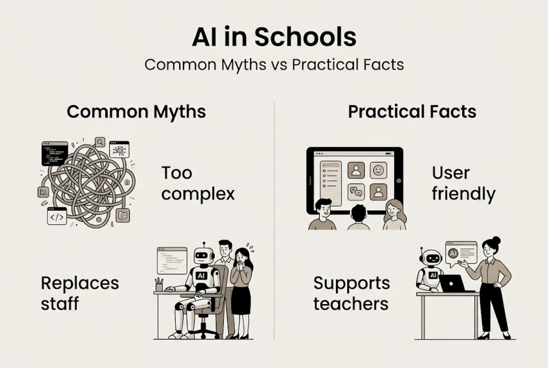 Infographic of AI myths versus facts in schools
