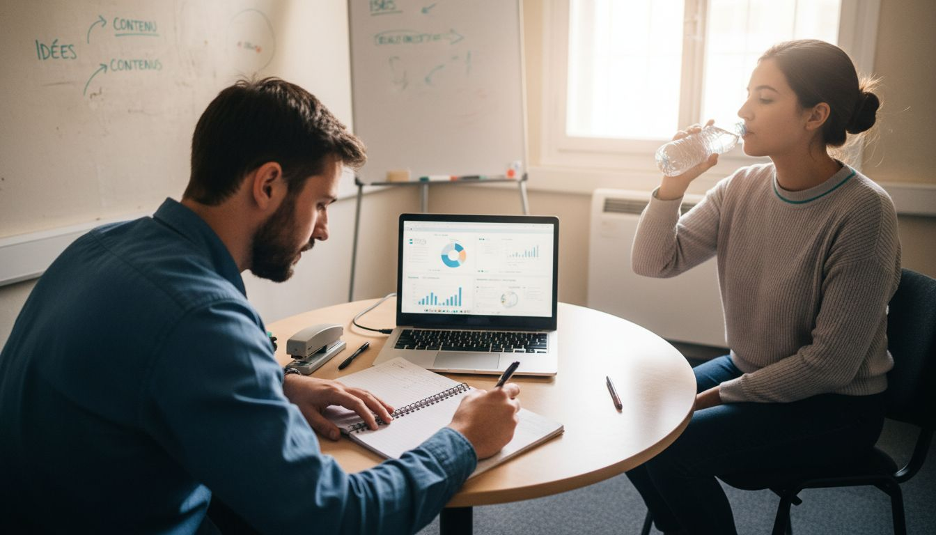 Réunion d’équipe au sein d’une PME autour des meilleures pratiques pour booster le référencement naturel.