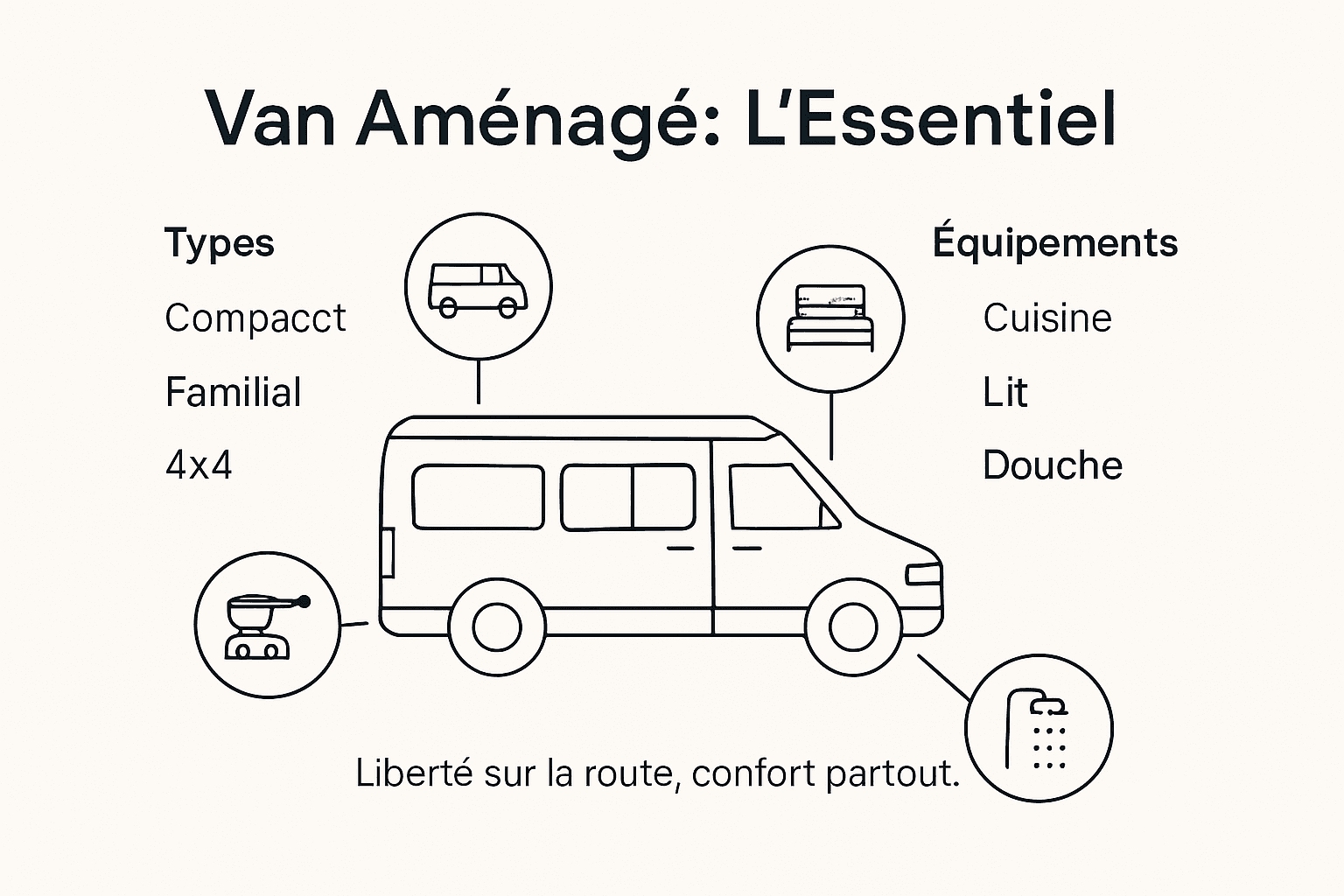 Infographie : aperçu d’un van aménagé et ses points essentiels à retenir