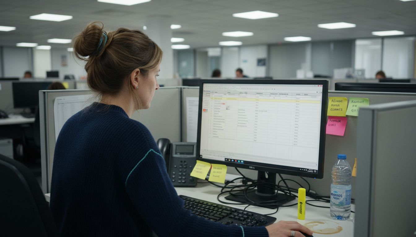 Une femme analyse les indicateurs clés de performance marketing sur l’écran de son ordinateur.