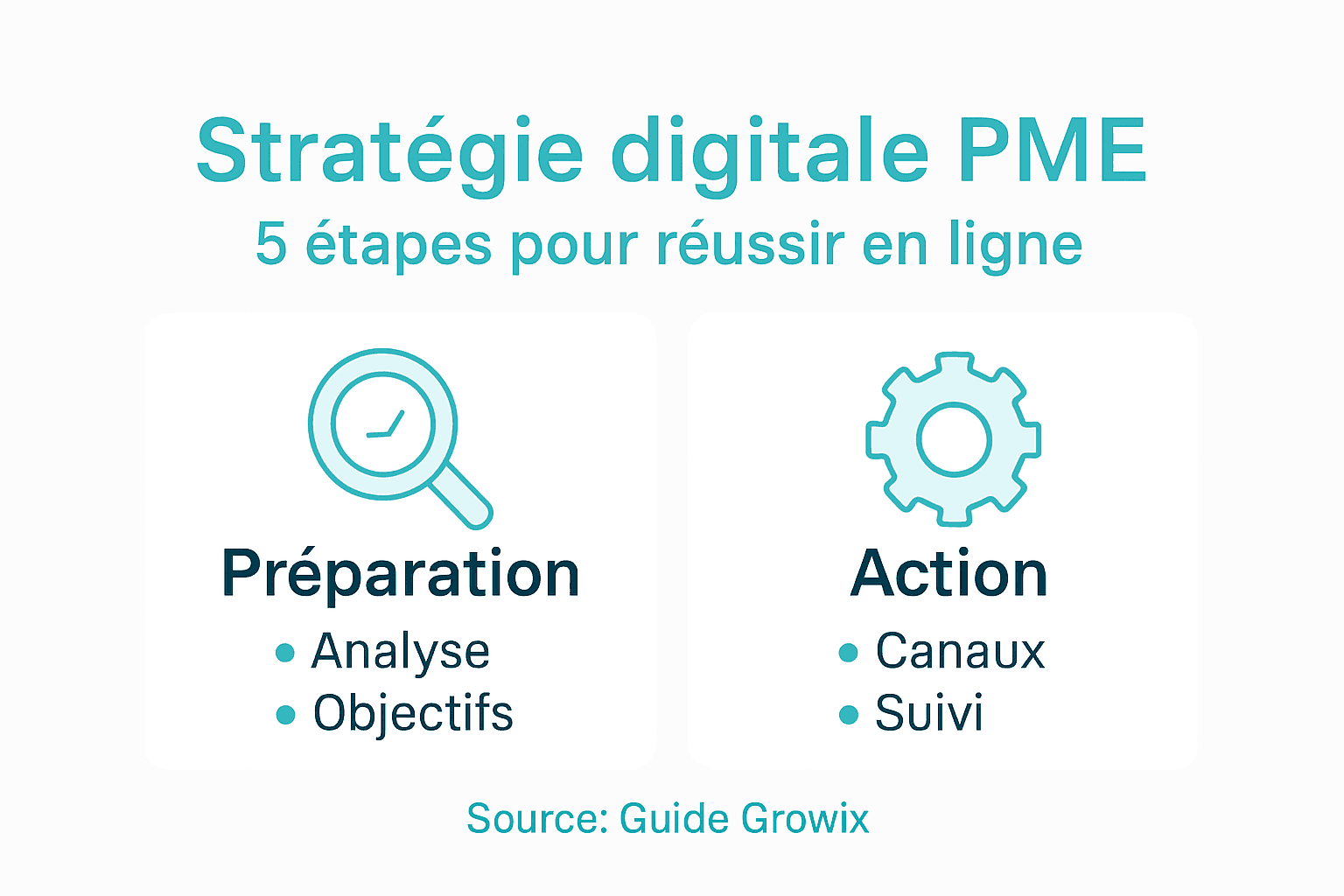 Découvrez notre infographie dédiée aux différentes étapes clés pour élaborer une stratégie digitale efficace à destination des PME.