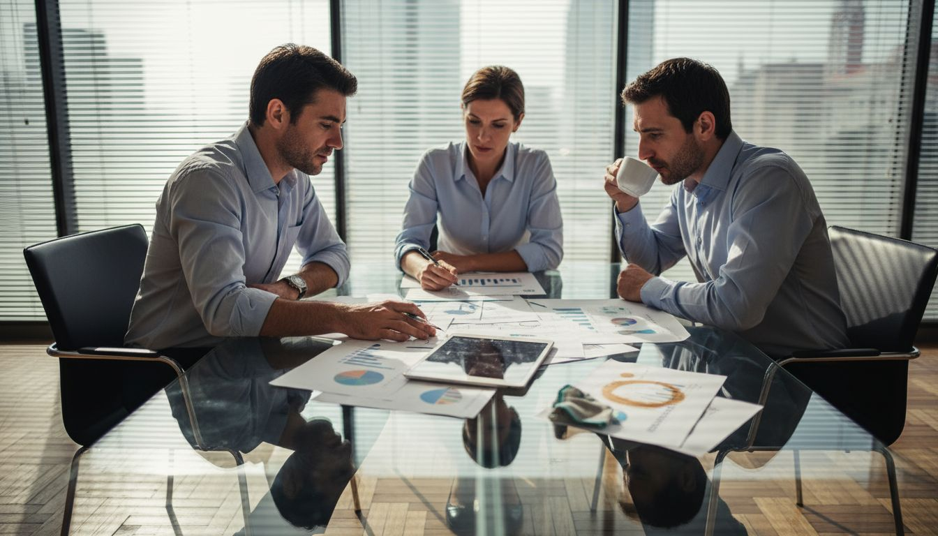 Séance de travail marketing avec présentation de supports visuels et documents à l’appui