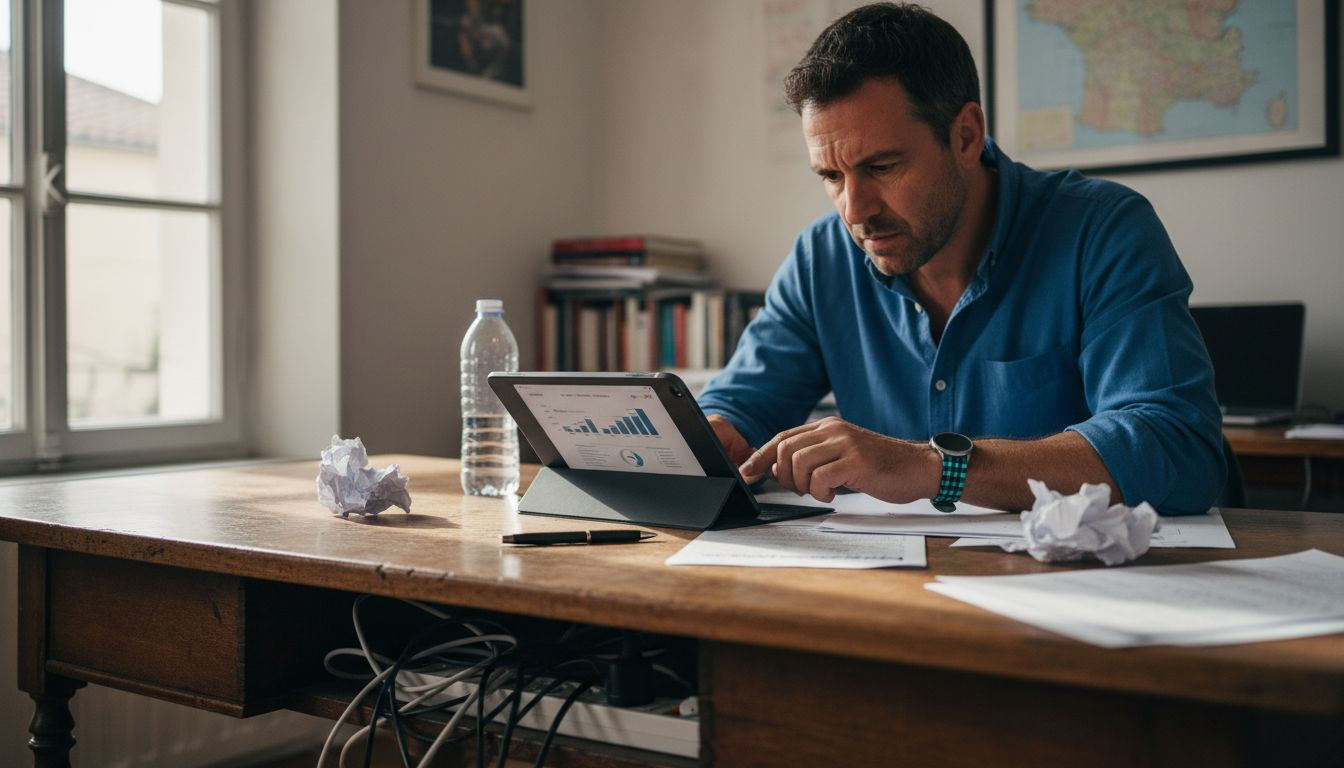 Un chef d’entreprise analyse les statistiques de fréquentation de son site web pour suivre l’engagement des visiteurs.