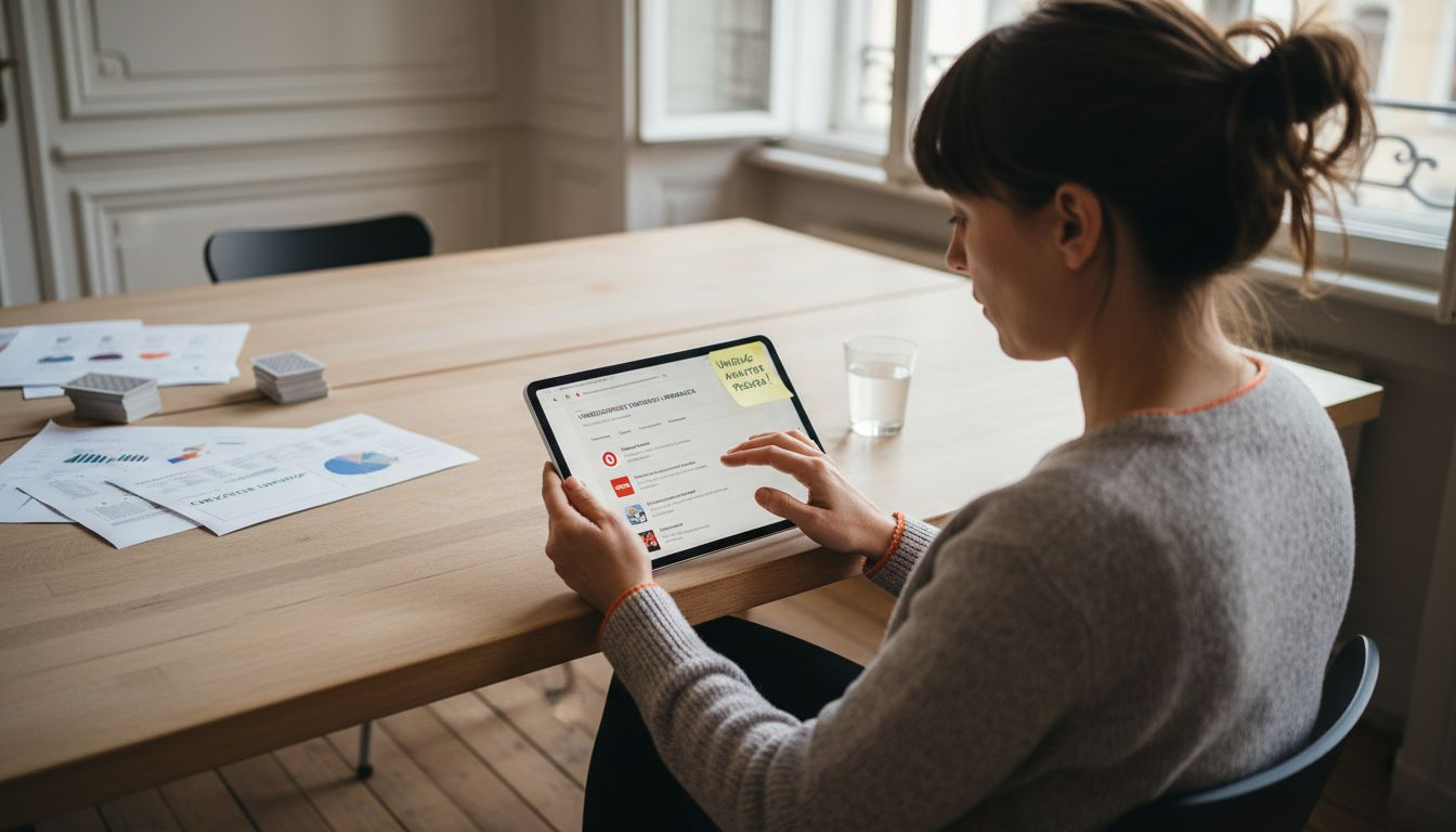 Eine Frau informiert sich auf ihrem Tablet über verschiedene Spielotheken und deren Angebote.