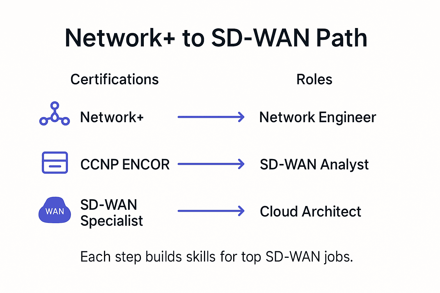 Infographic charting Network+ to SD-WAN careers