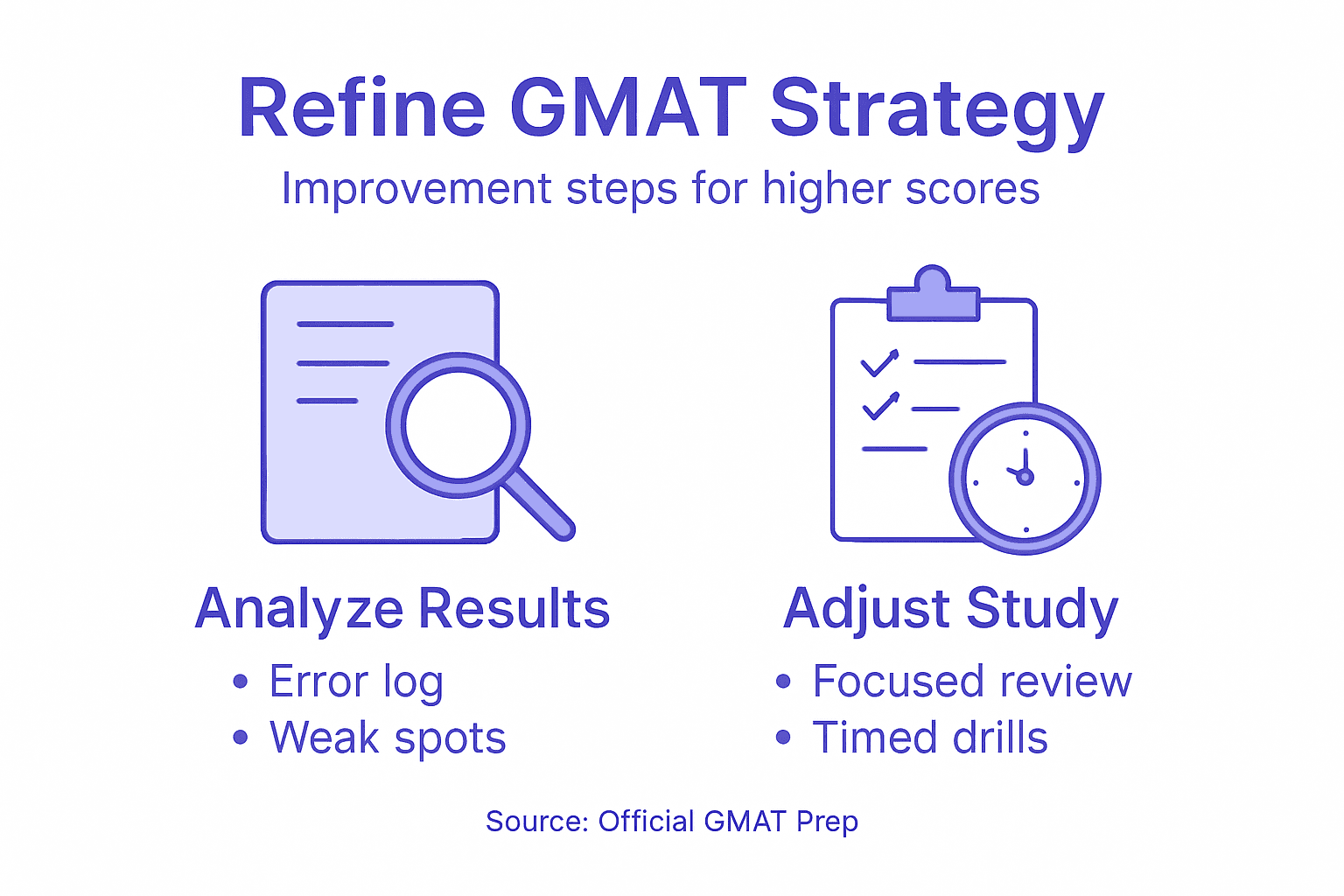 Infographic of GMAT strategy refinement steps