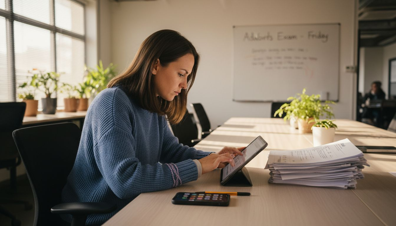 Analyst preparing for Google Ads exam