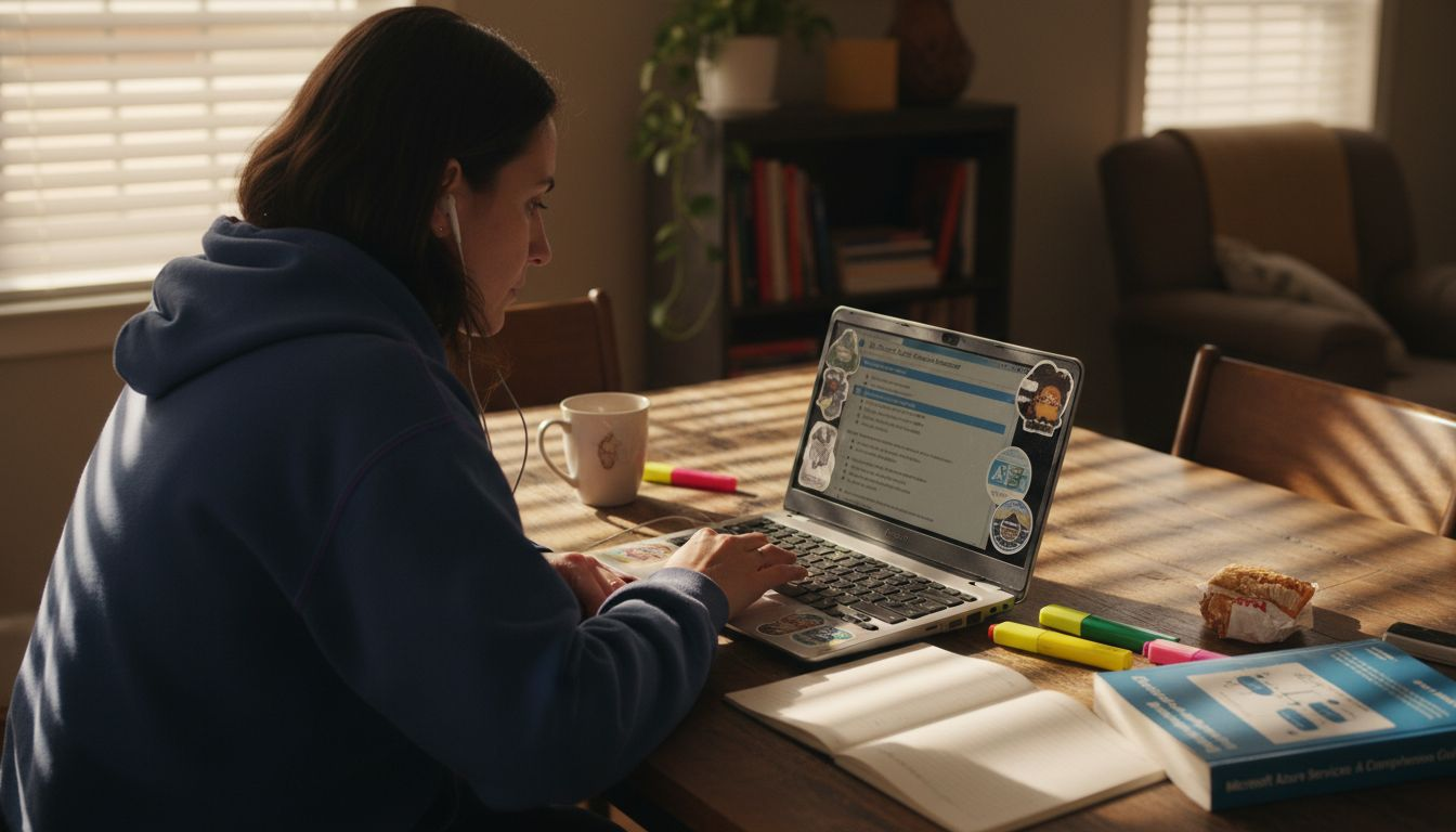 Person studying Azure practice test at home