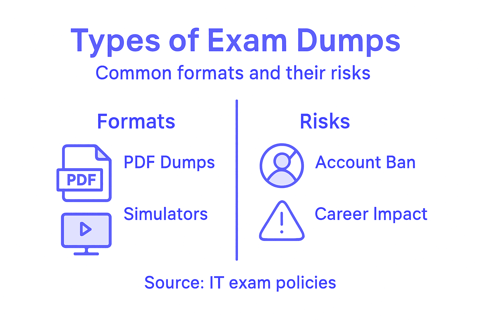 Infographic visualizing exam dump formats and risks
