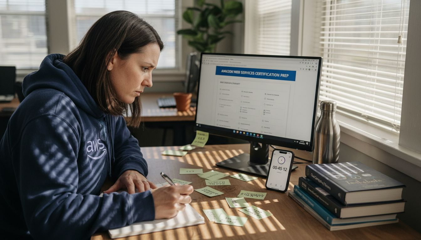 Person preparing for AWS exam in coworking space