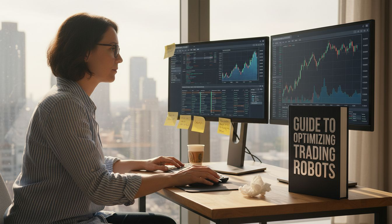 Woman updating trading robot settings