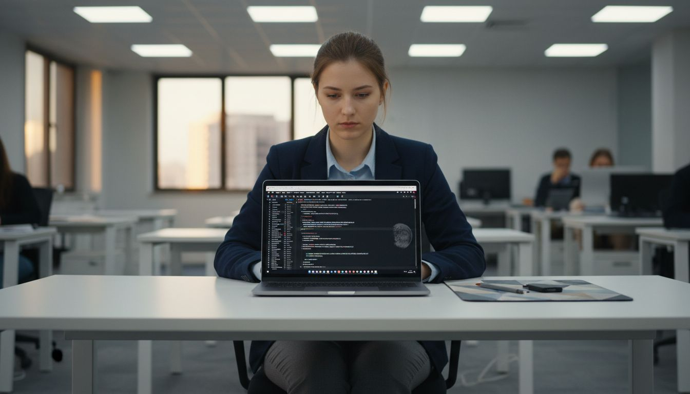 Woman uses trading automation software on laptop