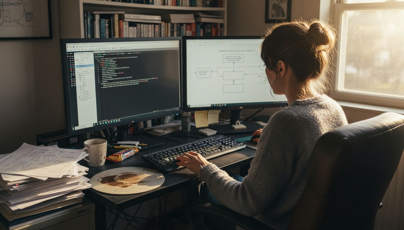 Developer reviewing forex trading system code