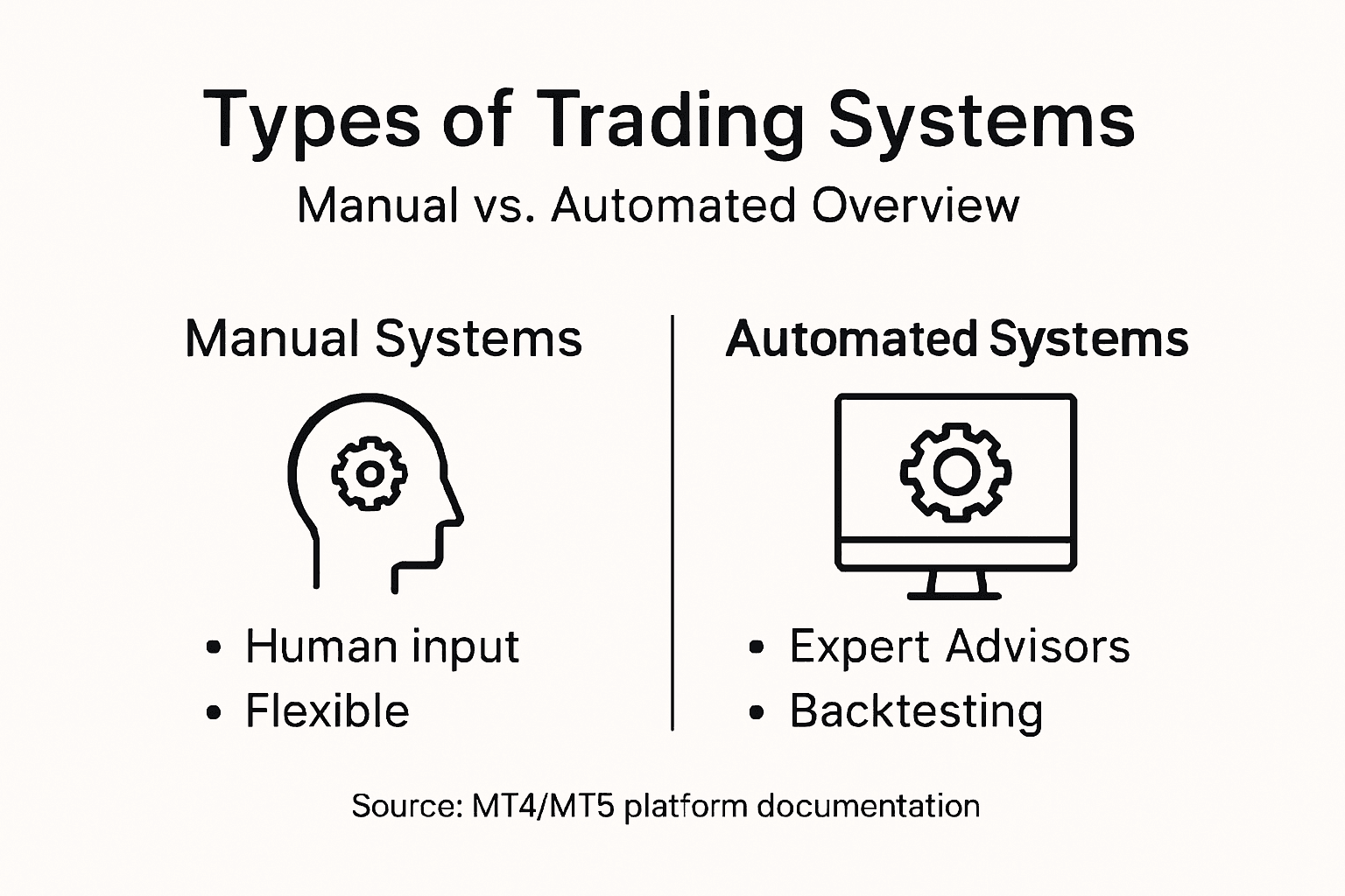 Infographic comparing manual and automated trading systems