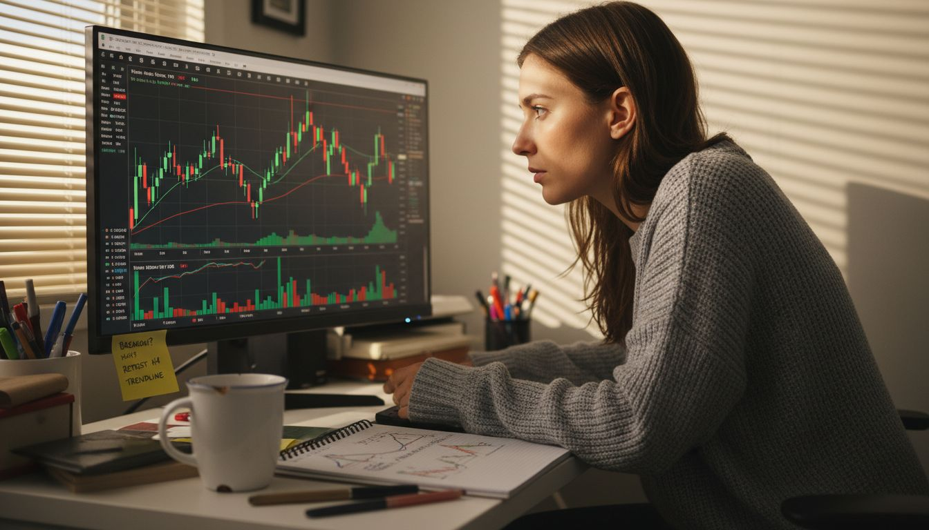 Woman reviews technical charts on MT5 setup