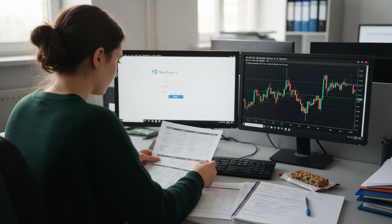 Woman comparing MT4 and MT5 platform features