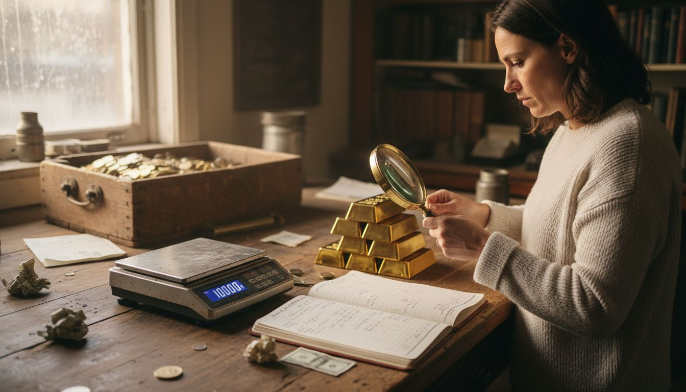 Woman inspecting gold bullion bars