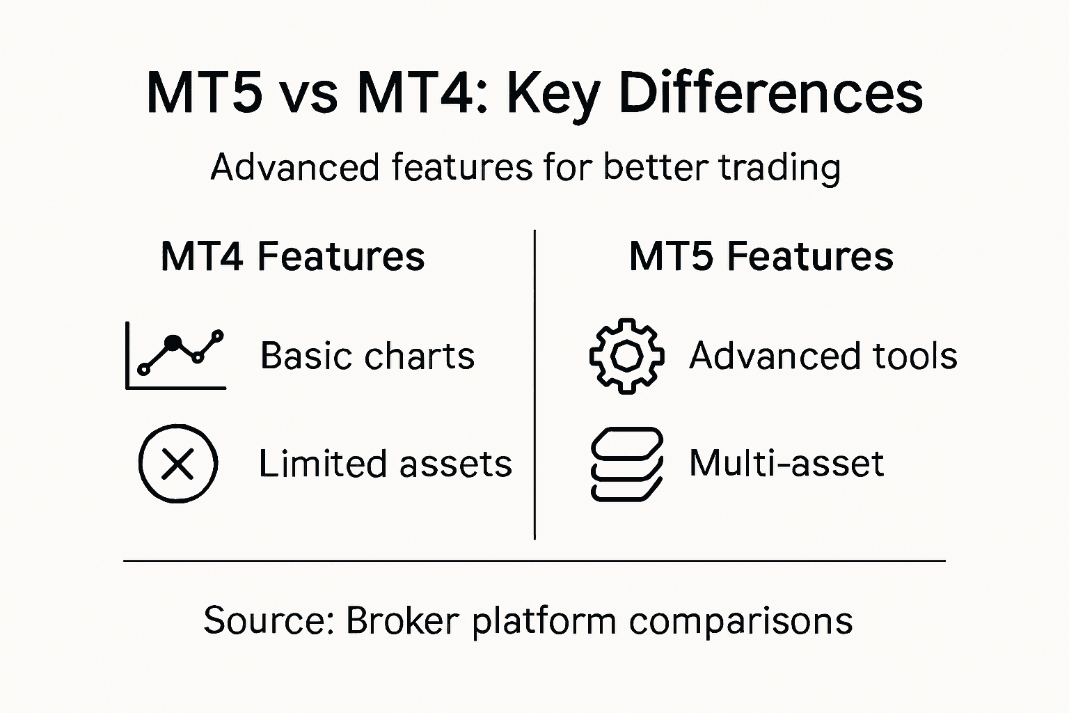 Infographic comparing MT5 and MT4 platform features