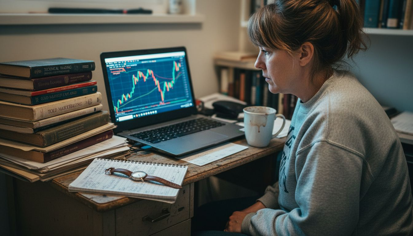 Trader reviewing gold price chart in home workspace