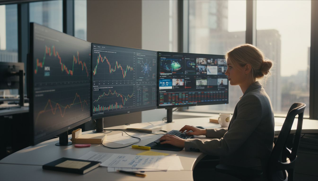 Financial analyst using AI trading platforms