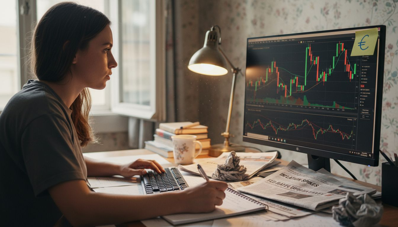 Person studying forex charts at home desk