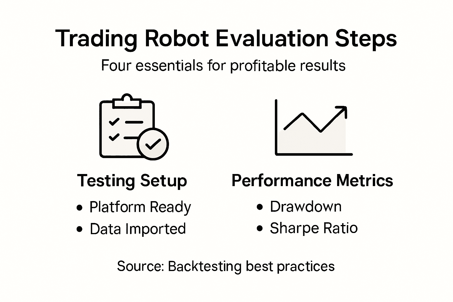 Infographic overview of trading robot evaluation steps