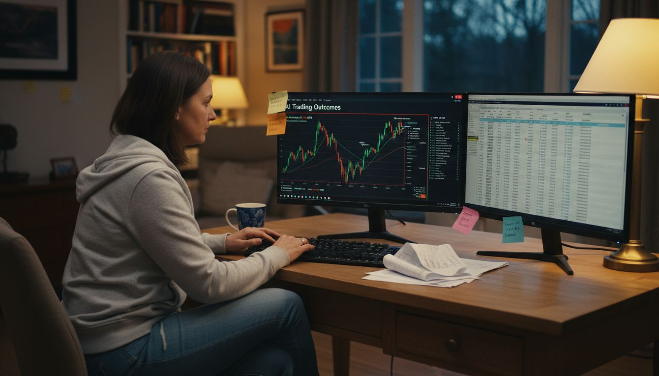 Woman analyzing AI-driven forex results