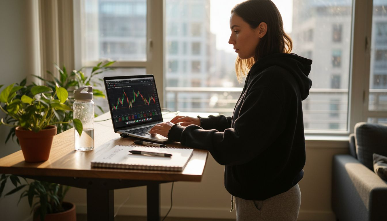 Woman using trend following trading strategy