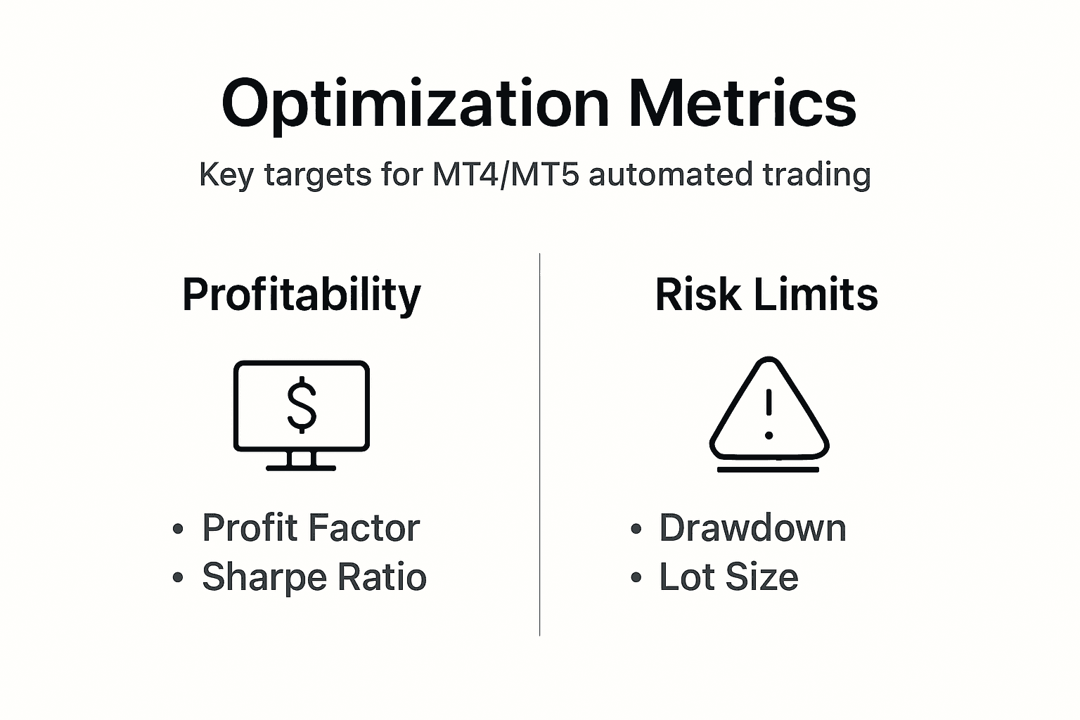 Infographic of trading optimization risk and profit metrics