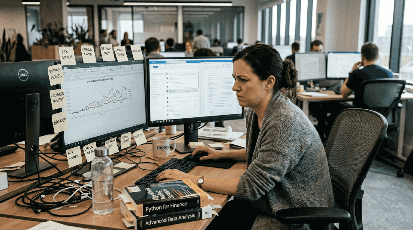 Analyst reviewing live gold trading bot results