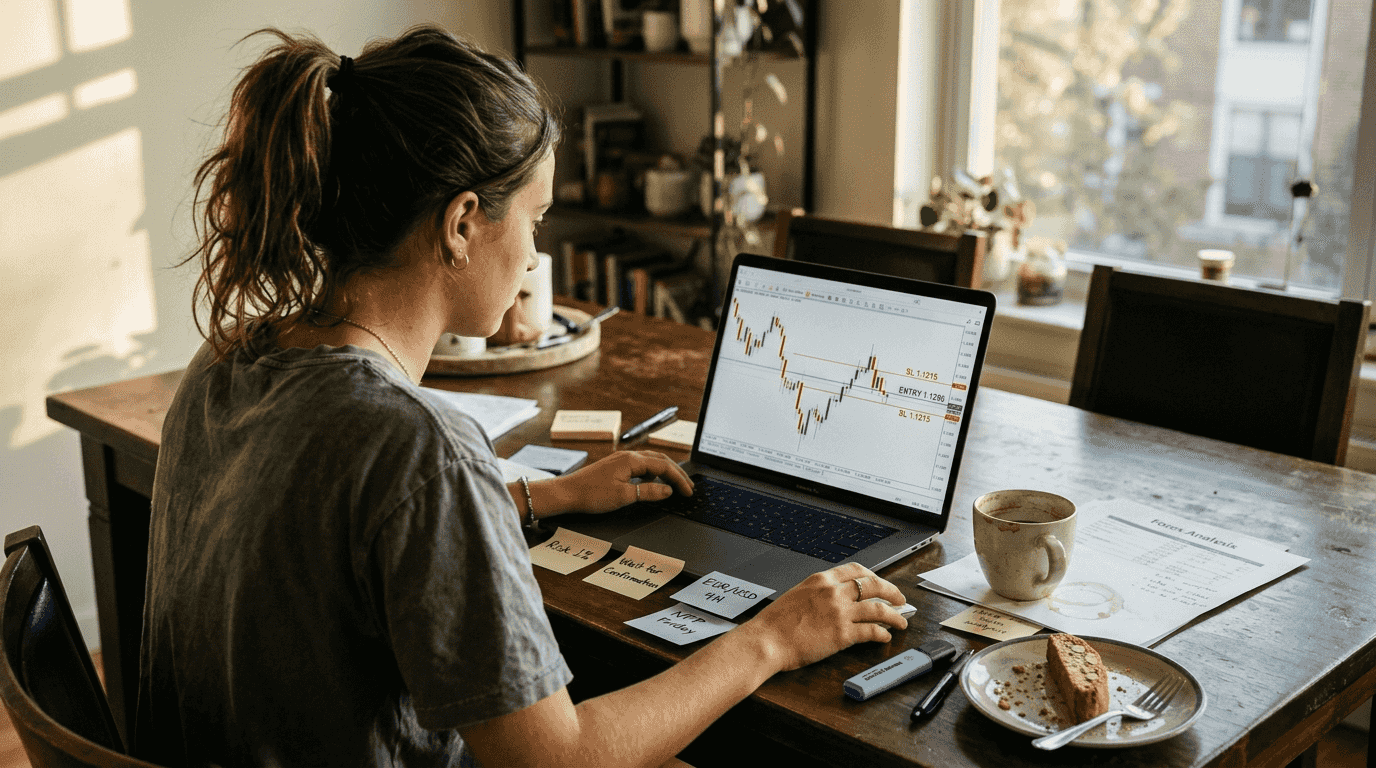 Trader sets risk reward on forex chart