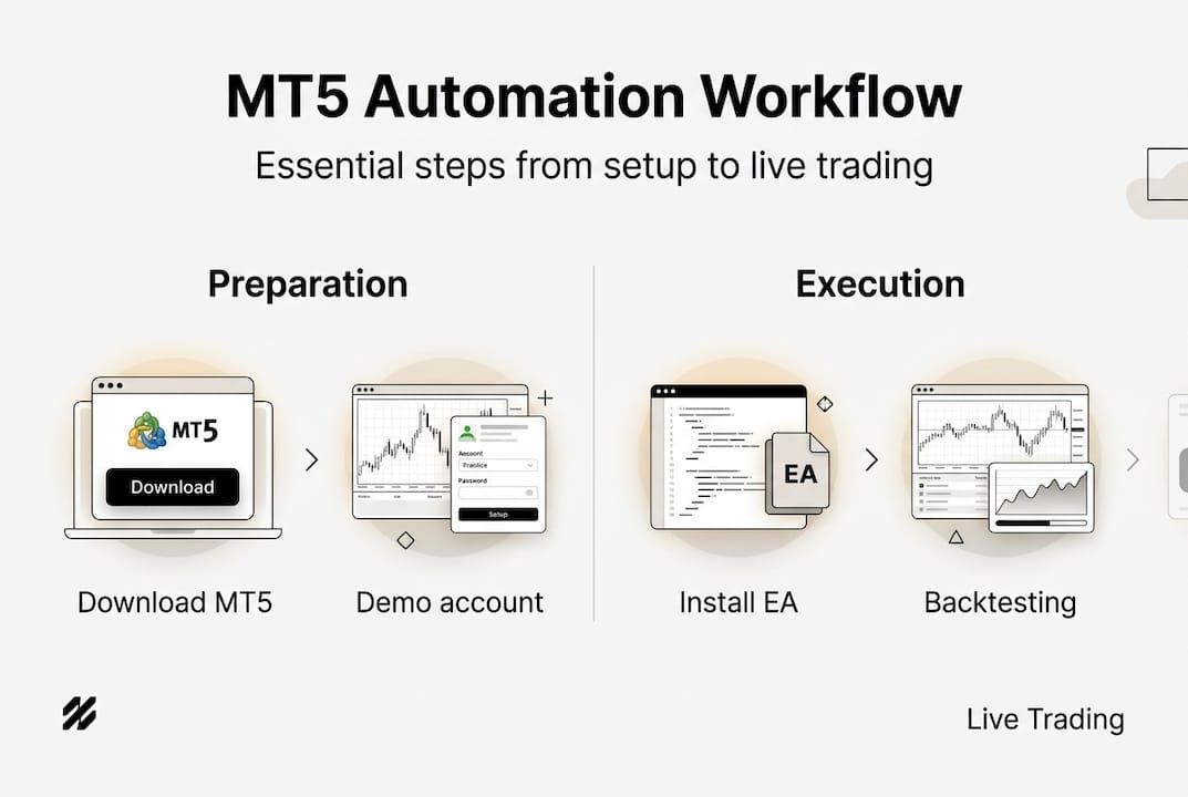 Infographic showing MT5 automation process steps