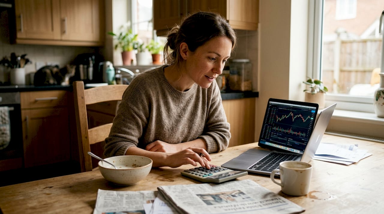 Trader calculating costs at kitchen table