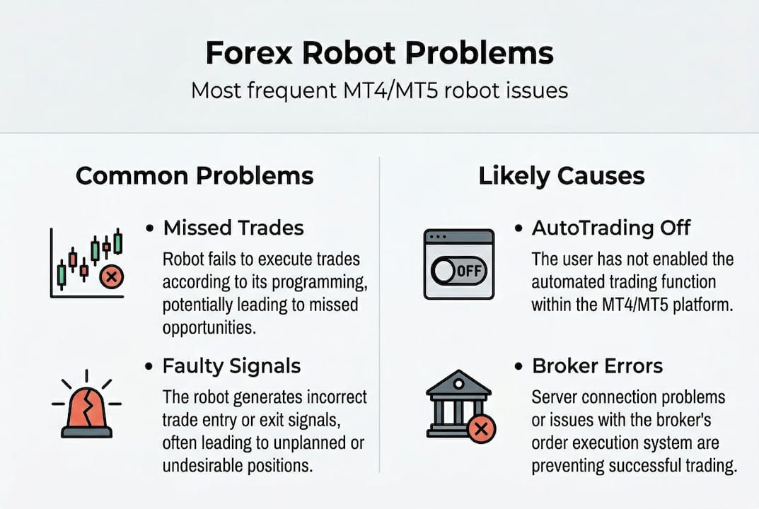 Infographic outlining common forex robot issues