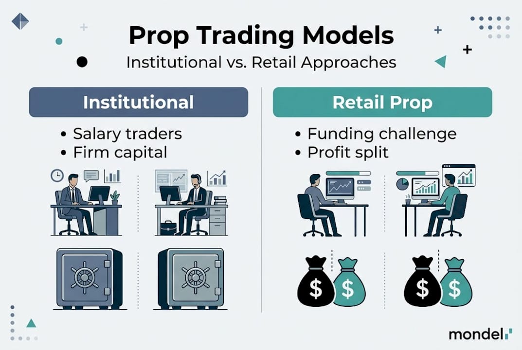 Infographic contrasting institutional and retail prop trading