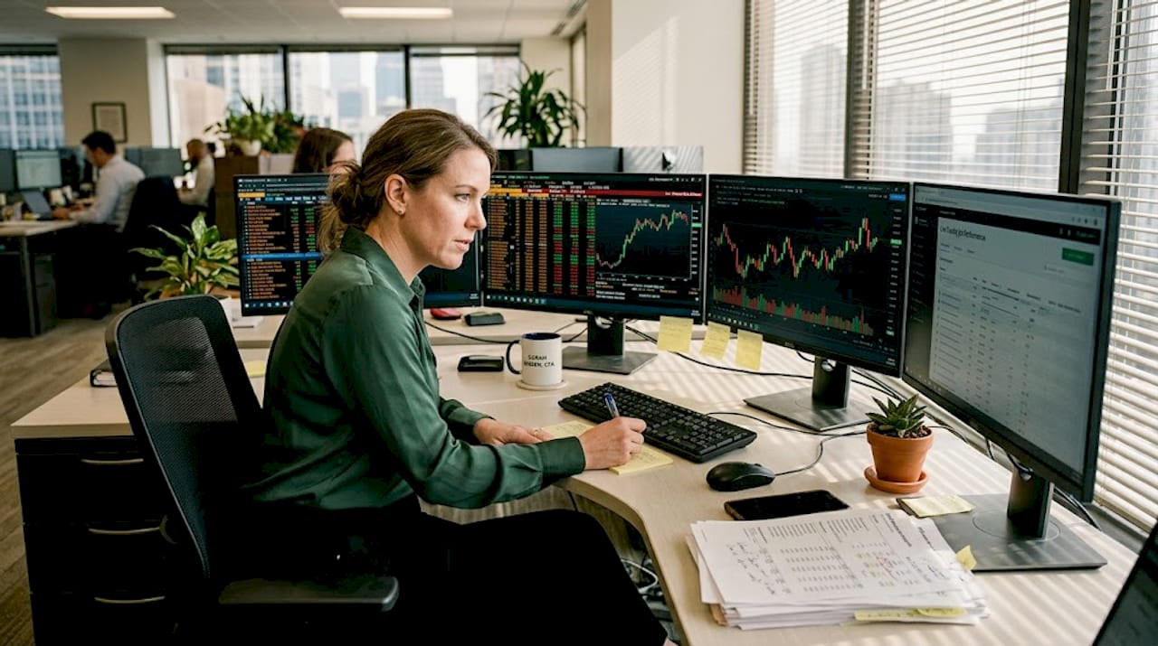 Professional trader watching automated trading results