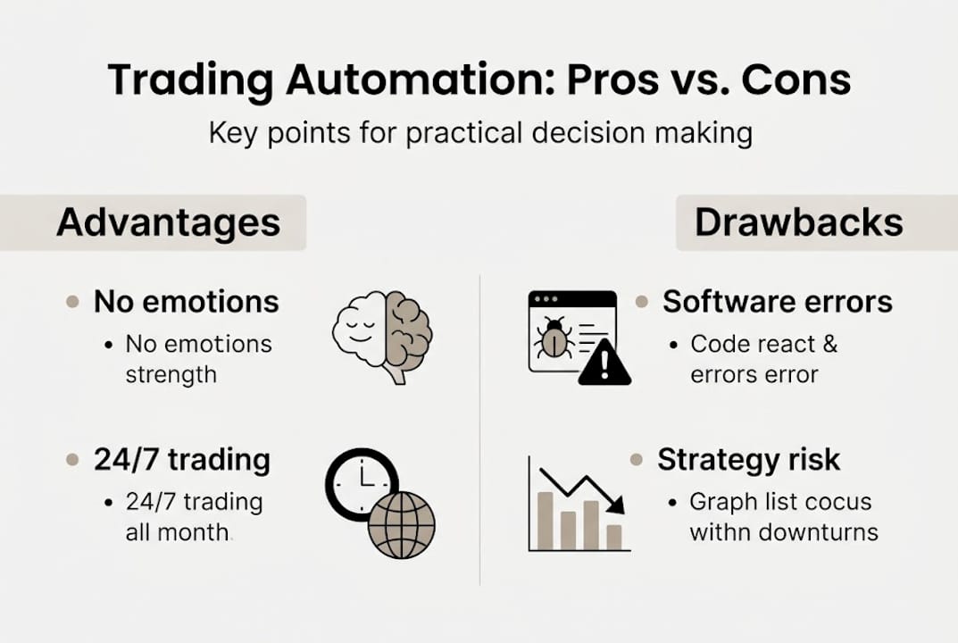 Infographic showing pros and cons of trading automation