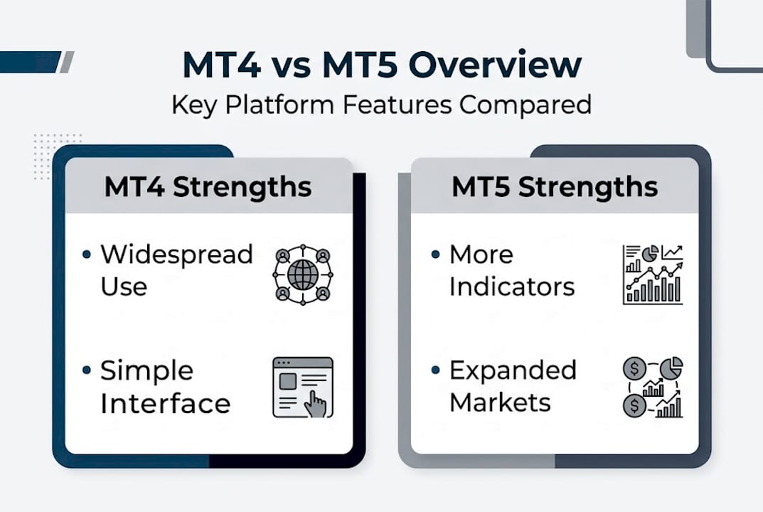 Infographic comparing MT4 and MT5 trading features