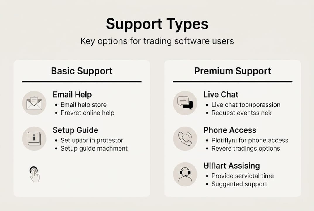 Infographic outlining trading software support types