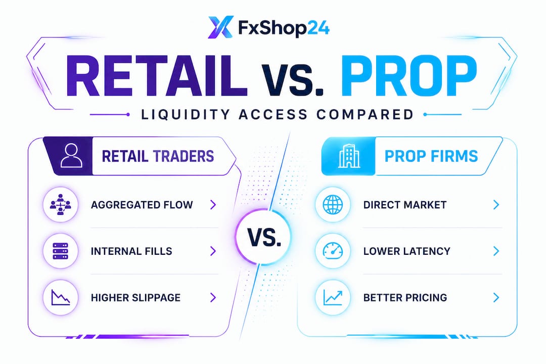 Infographic comparing retail and prop firm forex liquidity