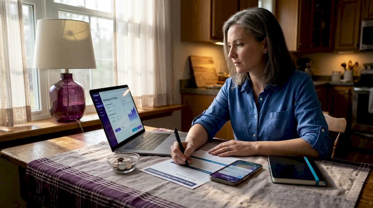 Woman adjusting risk settings at home