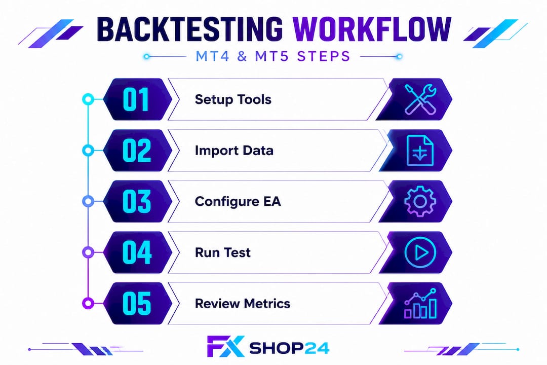Infographic showing step-by-step backtesting process