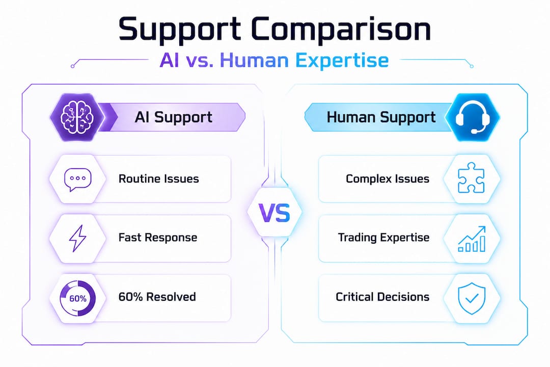 Infographic comparing AI and human support attributes