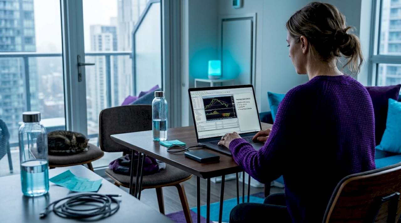 Woman setting up MetaTrader automation at home