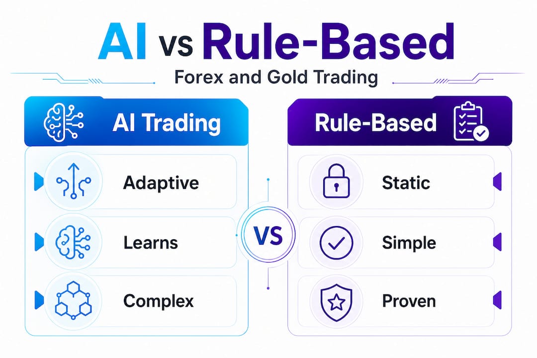 Infographic comparing AI and rule-based trading
