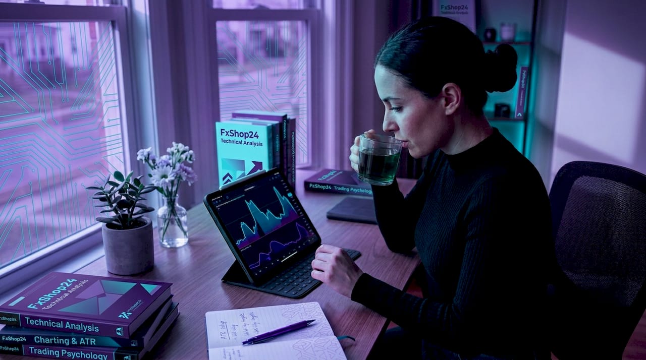 Trader reviewing ATR charts on tablet