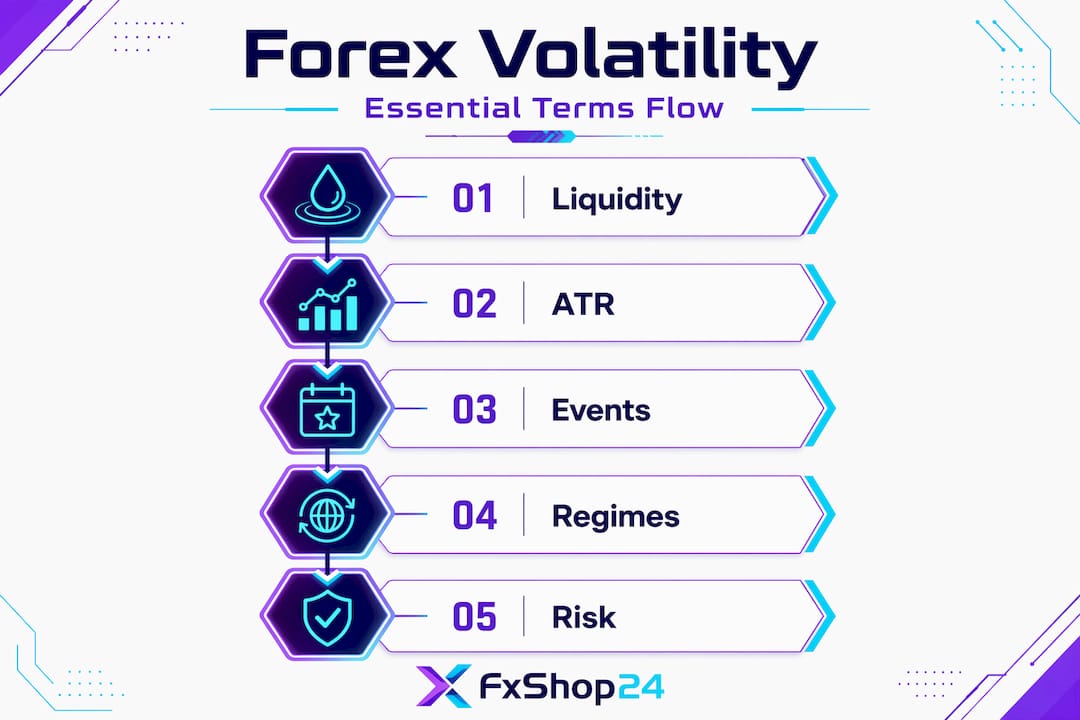 Infographic of forex volatility concepts flow