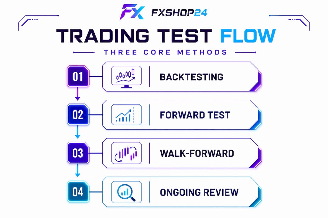 Infographic showing process steps for testing forex trading strategies