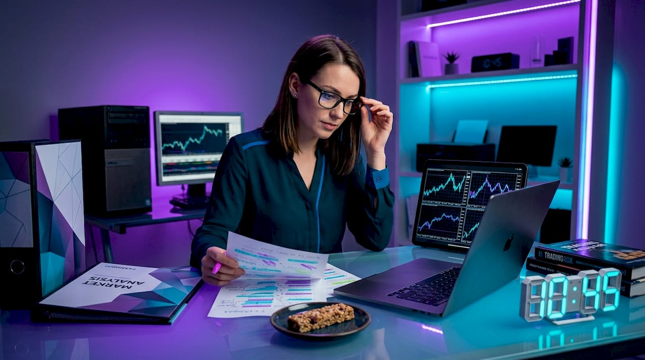 Trader managing multiple MT4 systems in office